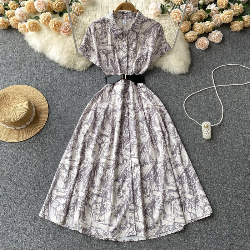 Long summer dress France style floral shirt for women