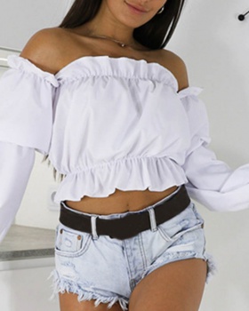 Summer lantern sleeve European style wrapped chest tops