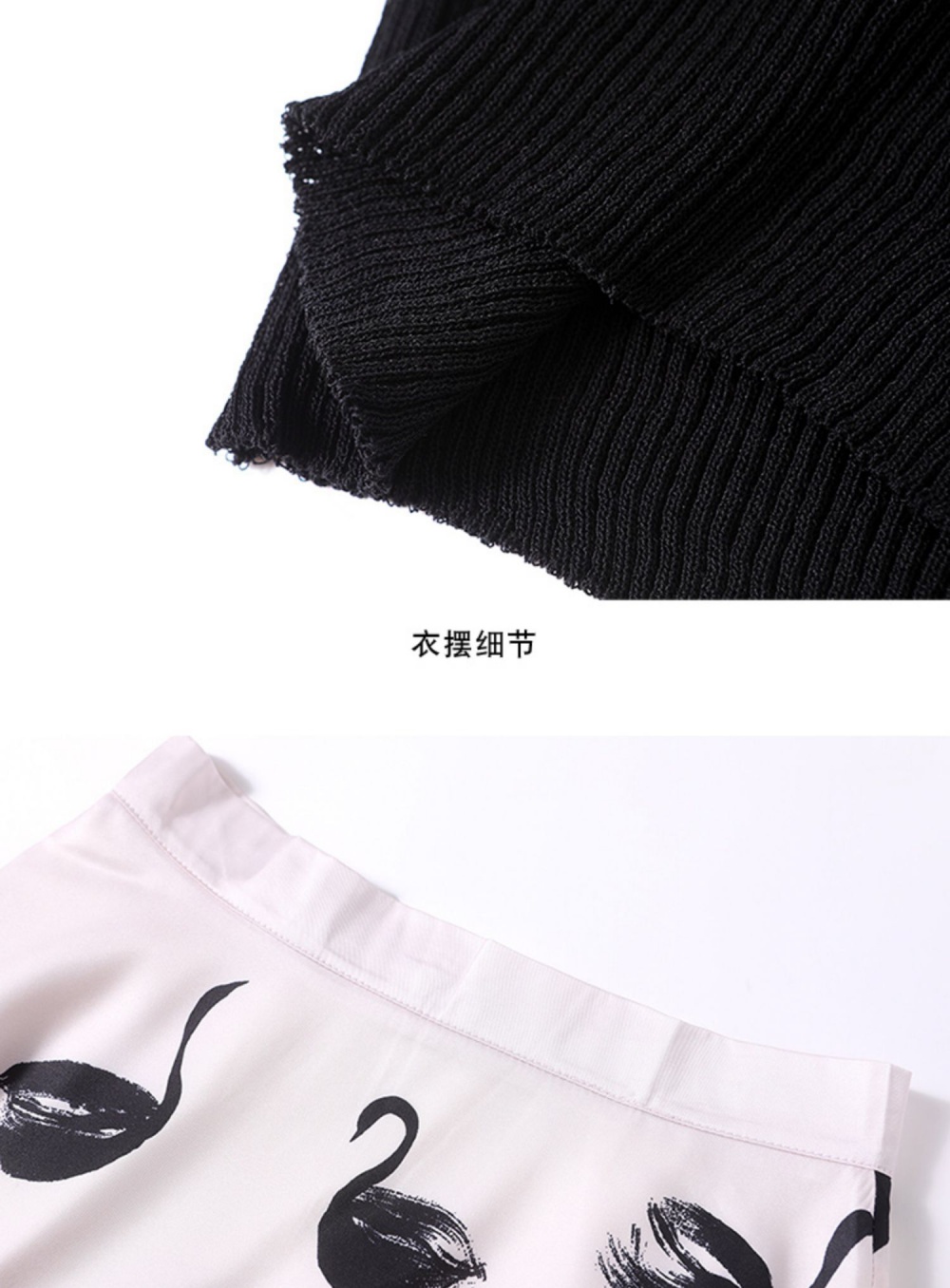 Round neck printing sweater black fashion dress 2pcs set