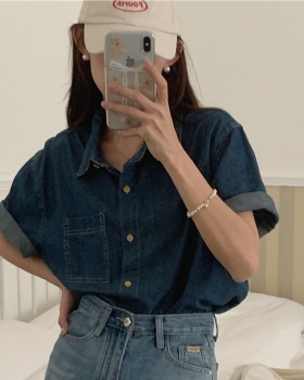 Denim short sleeve Casual Korean style summer shirt