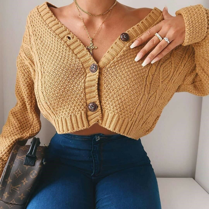Knitted autumn coat short navel sweater for women