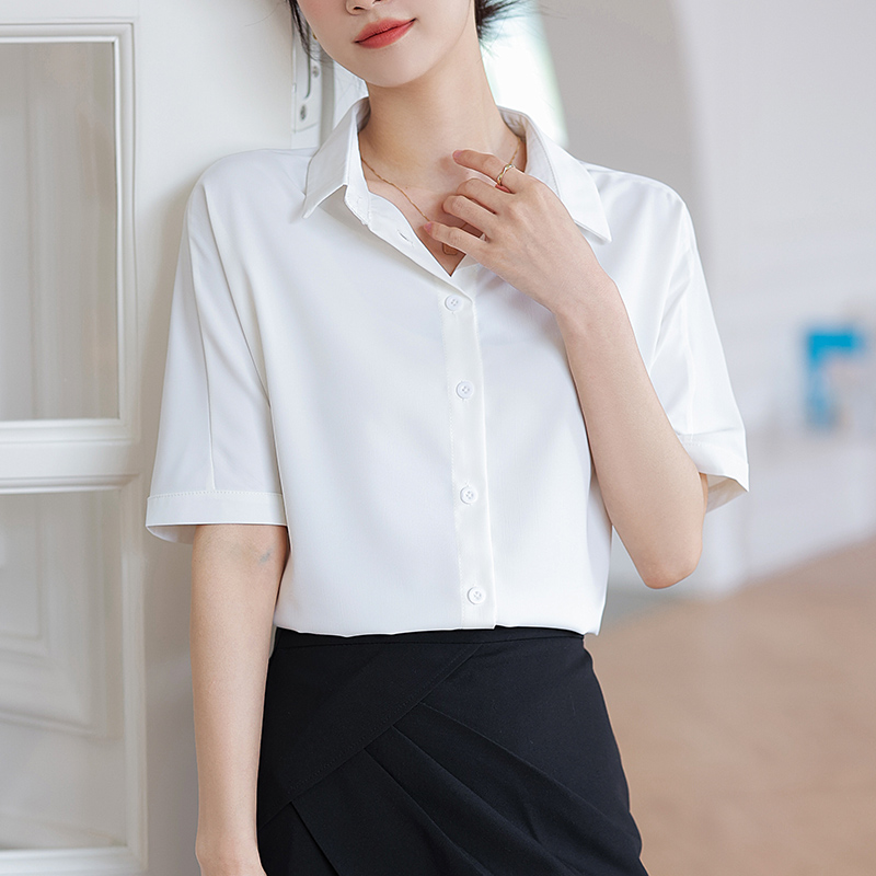 Summer thin short sleeve shirt white chiffon tops for women