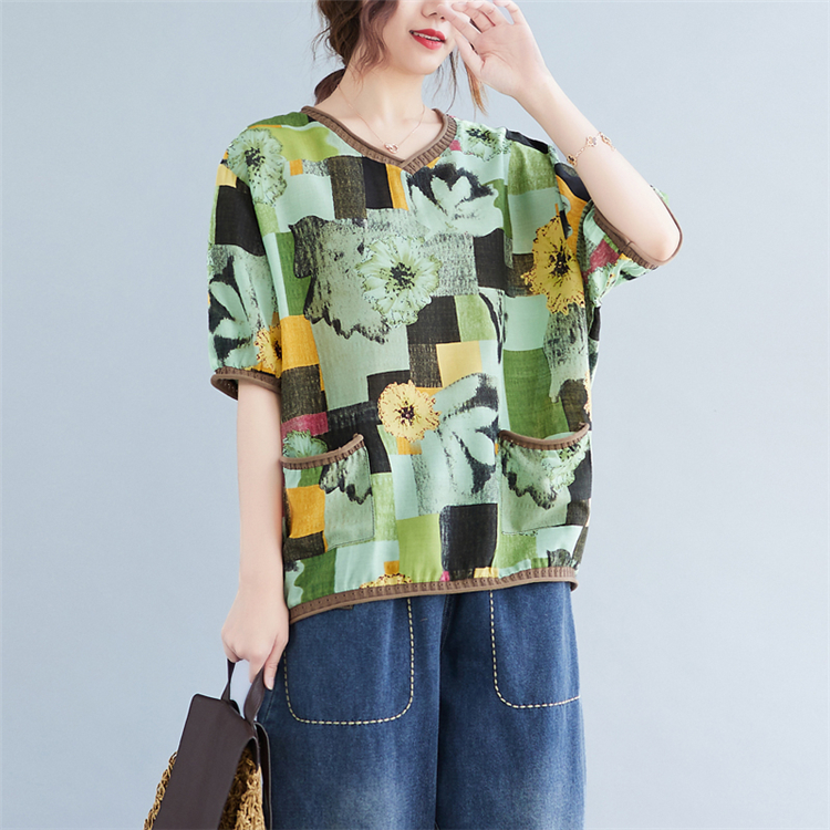 Knitted summer tops V-neck all-match T-shirt for women