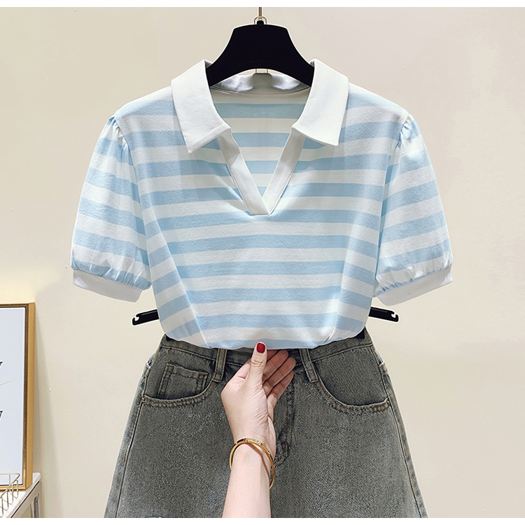 Pinched waist summer T-shirt stripe fashion tops for women