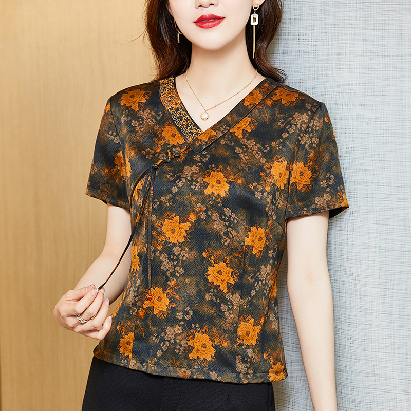 Fashion elegant printing summer small shirt 2pcs set