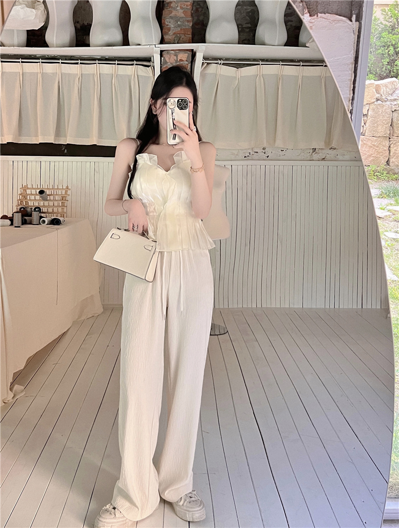 Summer casual pants straight wide leg pants for women