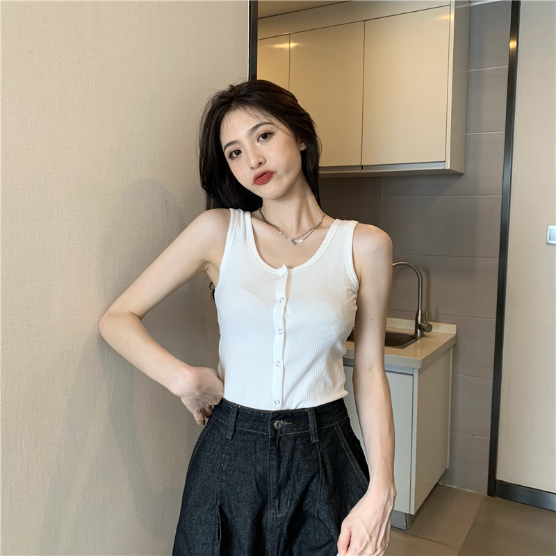 Breasted U-neck Korean style pure summer knitted vest