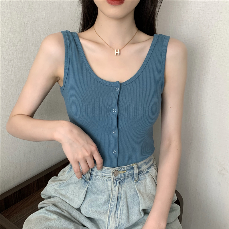 Breasted U-neck Korean style pure summer knitted vest