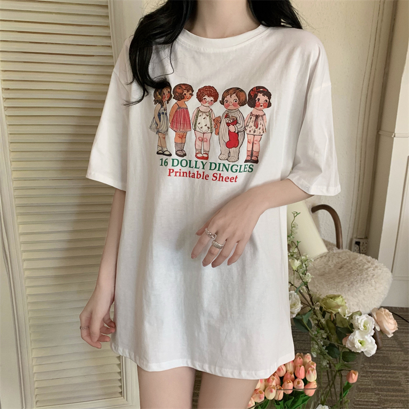 Short sleeve long Korean style white T-shirt