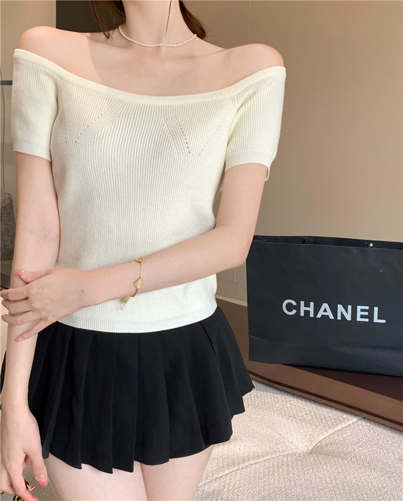 Summer Korean style white France style square collar tops