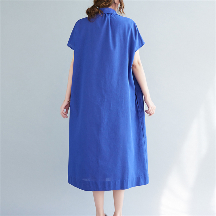 Exceed knee V-neck loose slim cotton linen simple dress