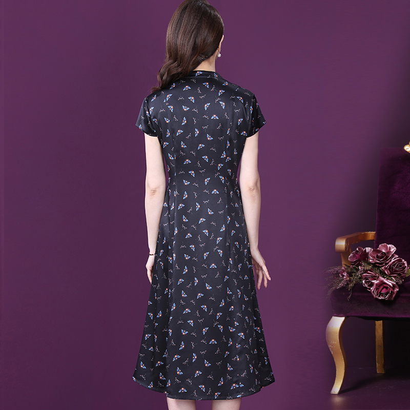 Chiffon summer high waist slim printing elegant dress