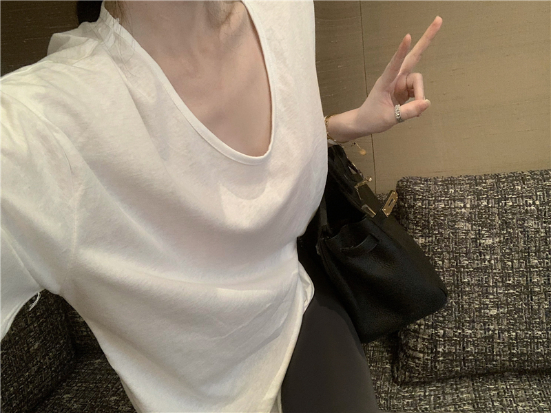 White cotton pants cozy V-neck T-shirt 2pcs set