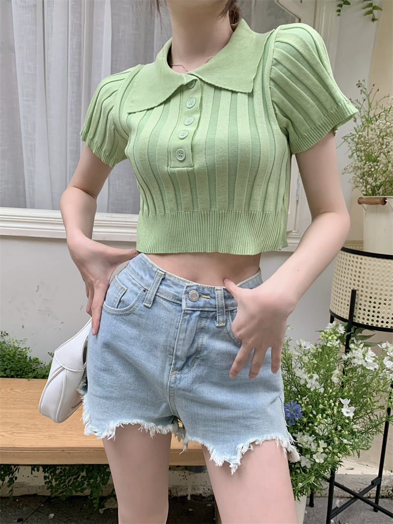 Pure short knitted small shirt