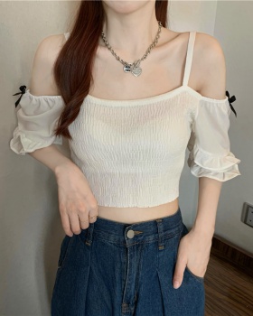 Short strapless chiffon sling summer knitted sexy splice tops