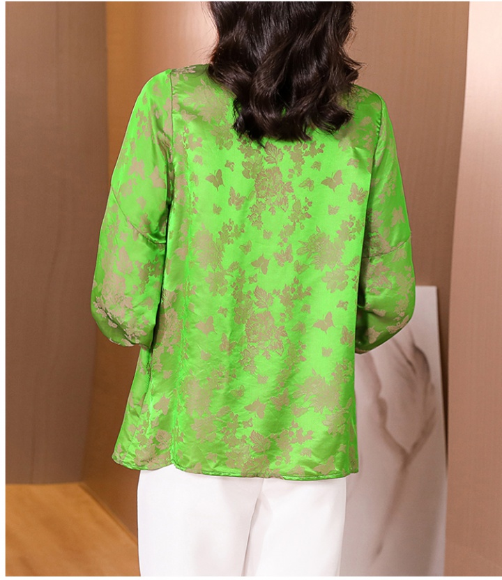 Elegant retro tops silk jacquard shirt