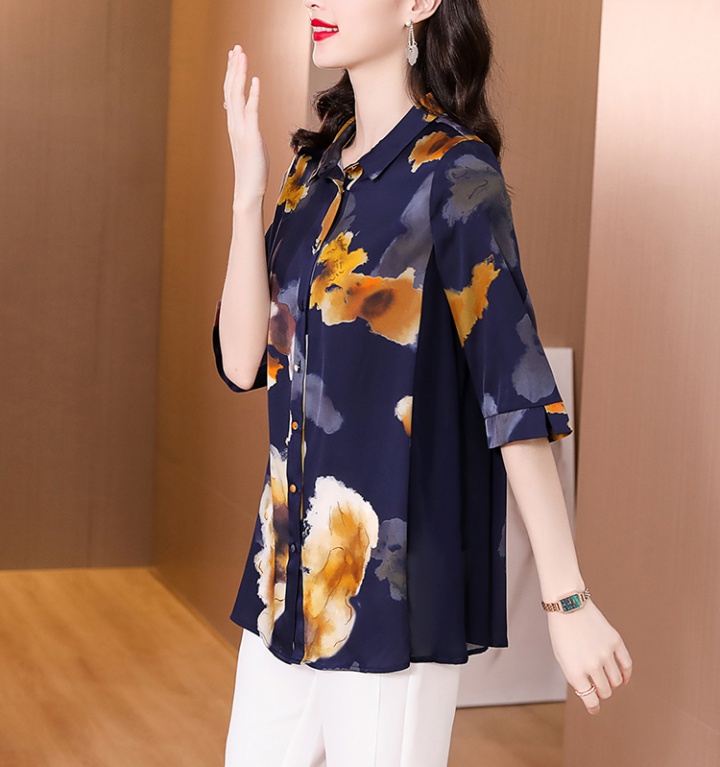 Real silk large yard tops short sleeve shirt for women