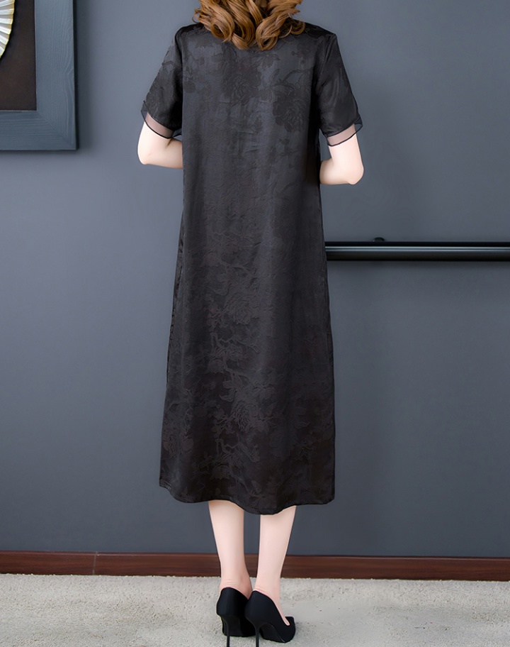 Short sleeve summer real silk black colors dress for women