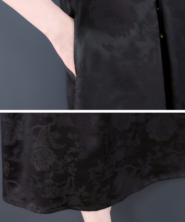 Short sleeve summer real silk black colors dress for women