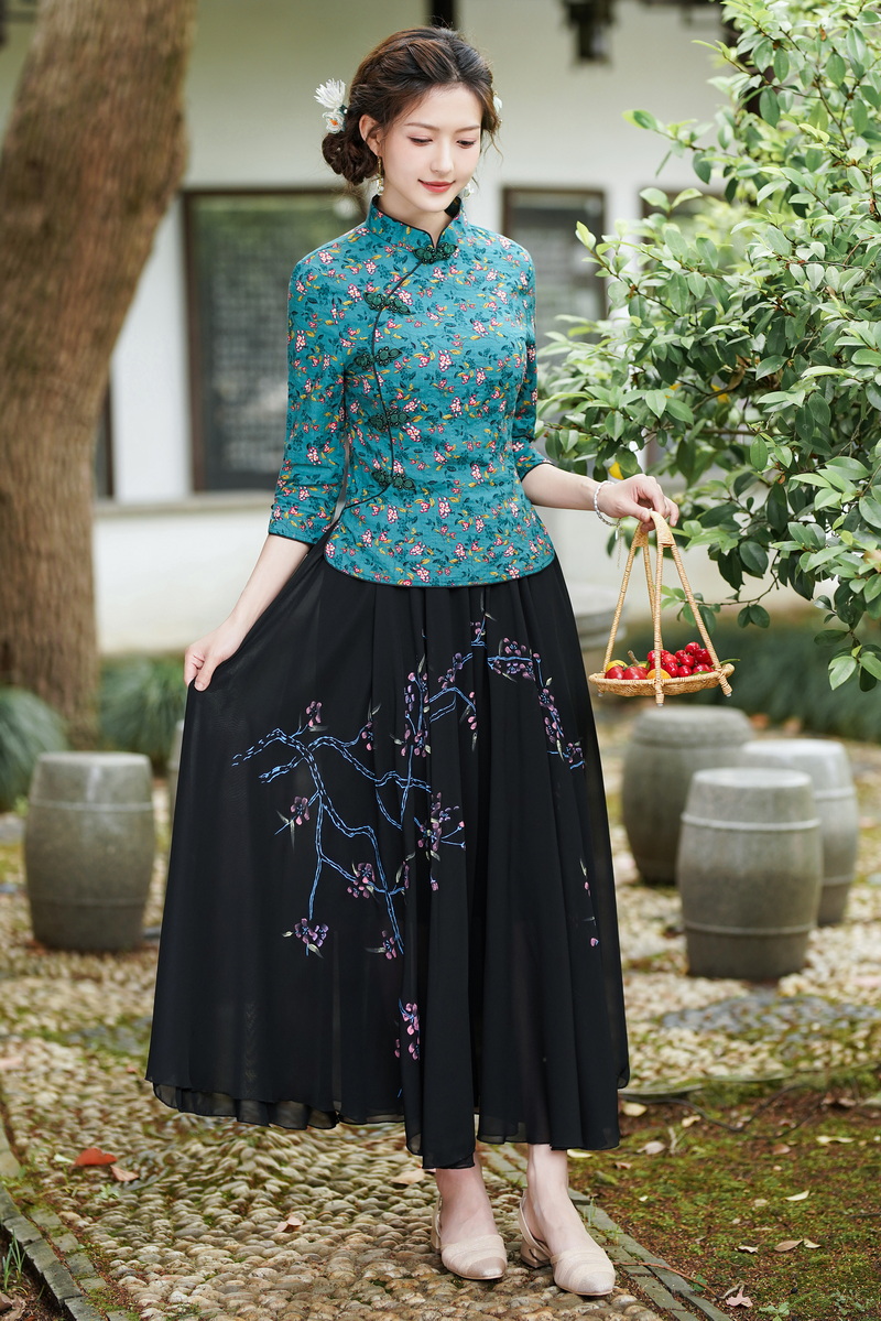 Hand-painted Han clothing tops Chinese style skirt a set