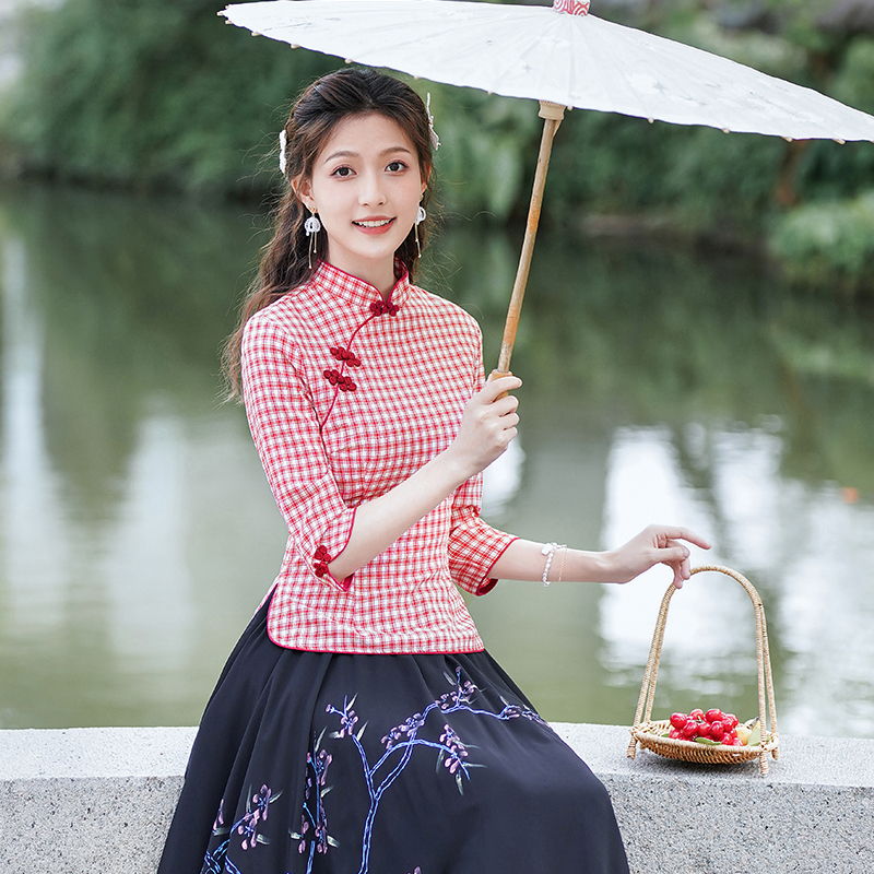 Han clothing retro cheongsam hand-painted Chinese style skirt a set