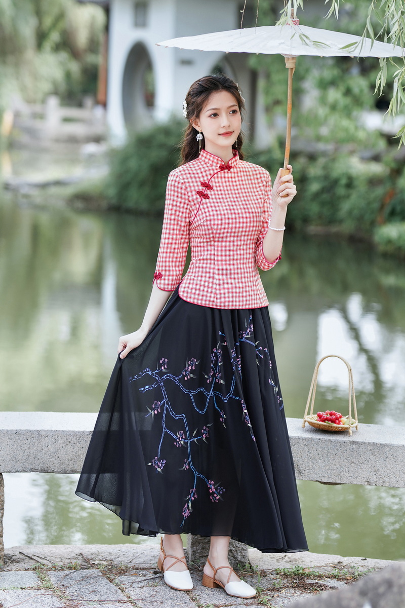 Han clothing retro cheongsam hand-painted Chinese style skirt a set