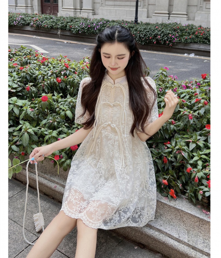 Sweet lace temperament summer retro Chinese style dress for women