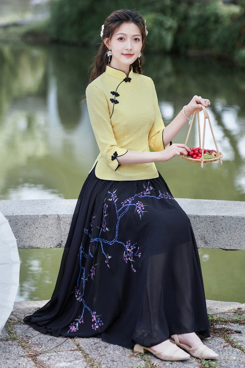Summer cheongsam Han clothing long skirt a set