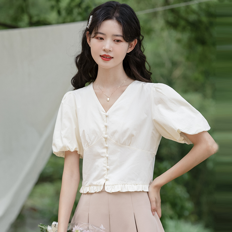 Korean style shirt puff sleeve tops for women
