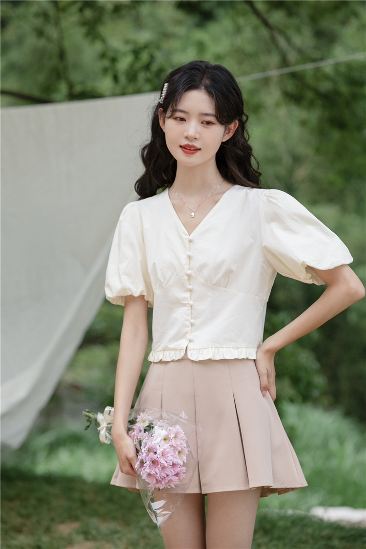 Korean style shirt puff sleeve tops for women