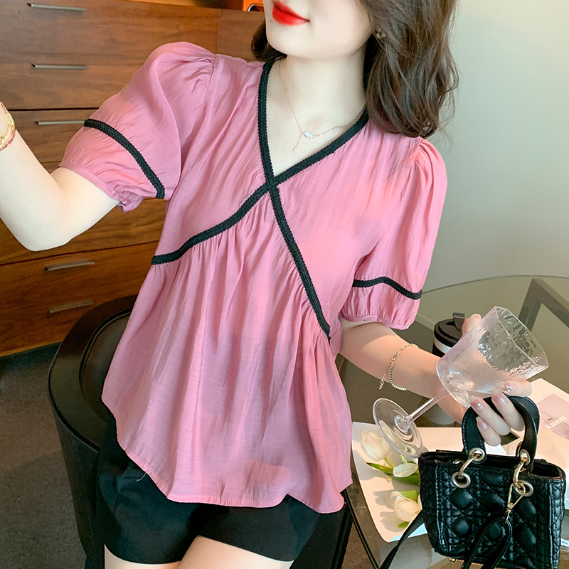 Korean style V-neck shirt summer all-match tops for women