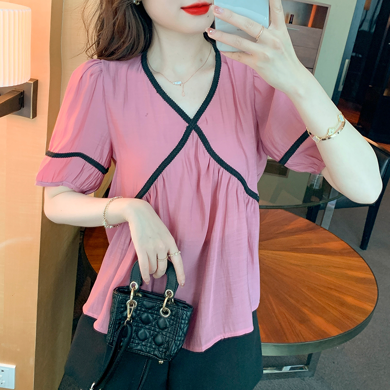 Korean style V-neck shirt summer all-match tops for women