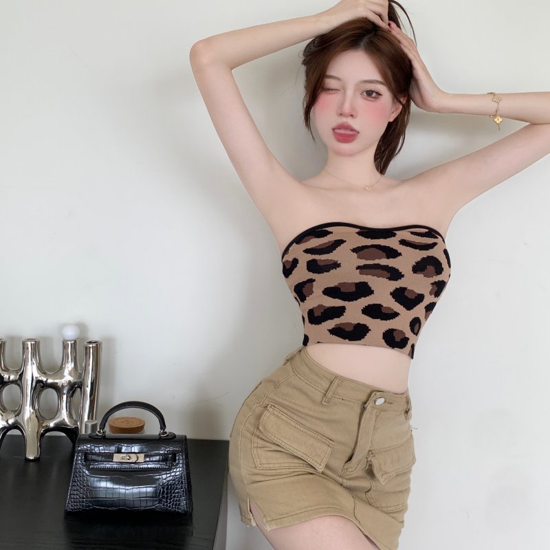 Sexy summer tops leopard short vest for women