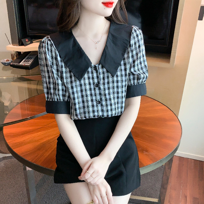 Korean style temperament chiffon shirt doll collar shirt
