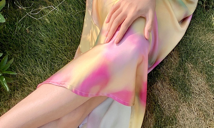 Halter sexy silk dress tie dye summer long dress