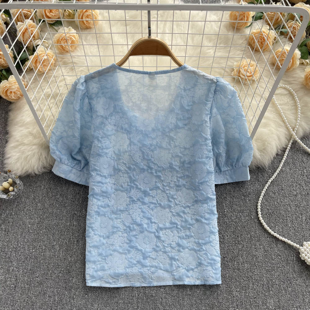 Loose fashion and elegant shirt puff sleeve tops for women