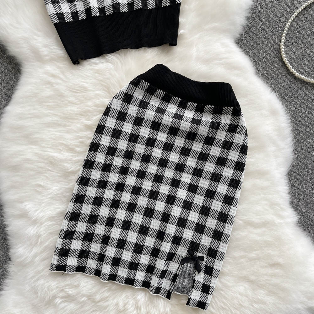 Short sleeve skirt sweet sweater 2pcs set for women