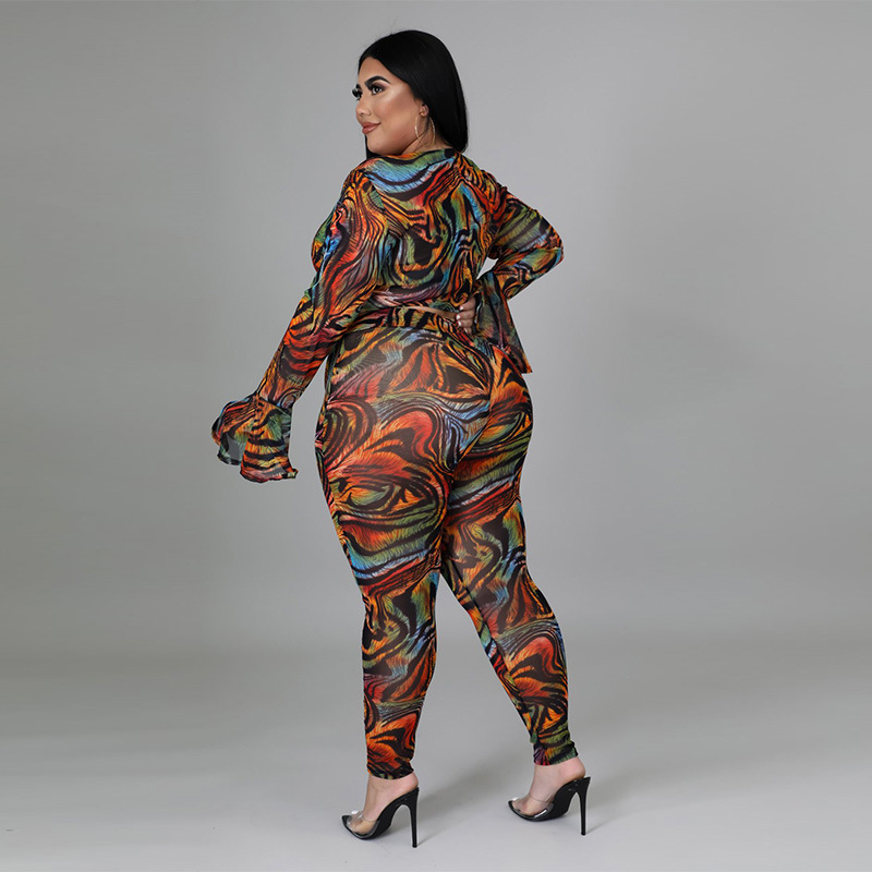 Enlarge grain fashion printing tops 2pcs set for women