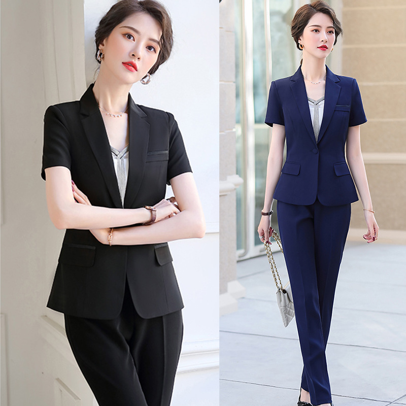 Commuting black pants slim business suit 2pcs set