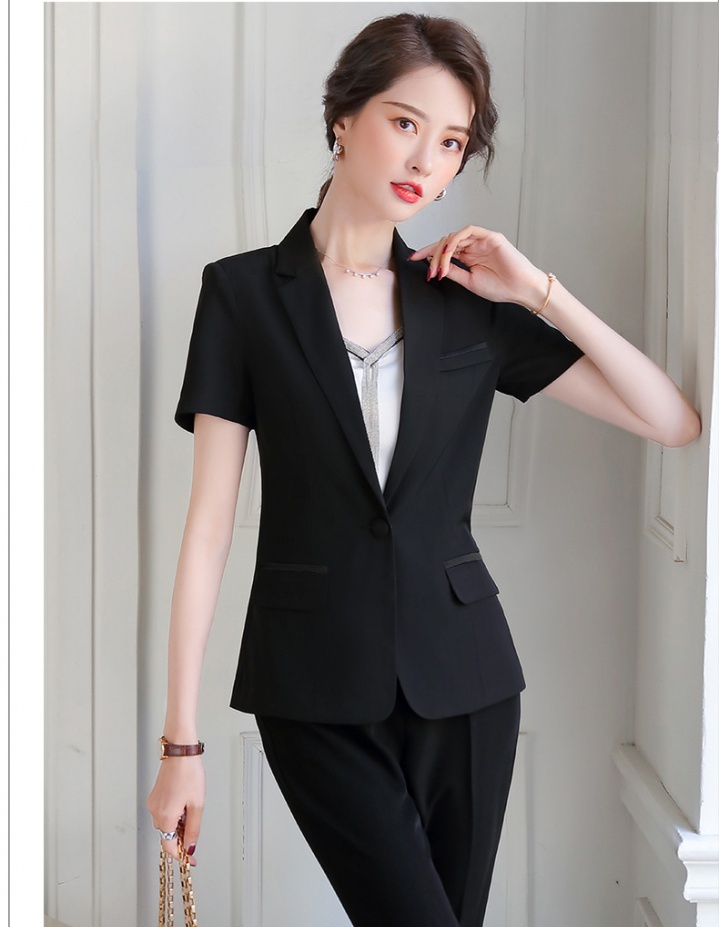 Commuting black pants slim business suit 2pcs set