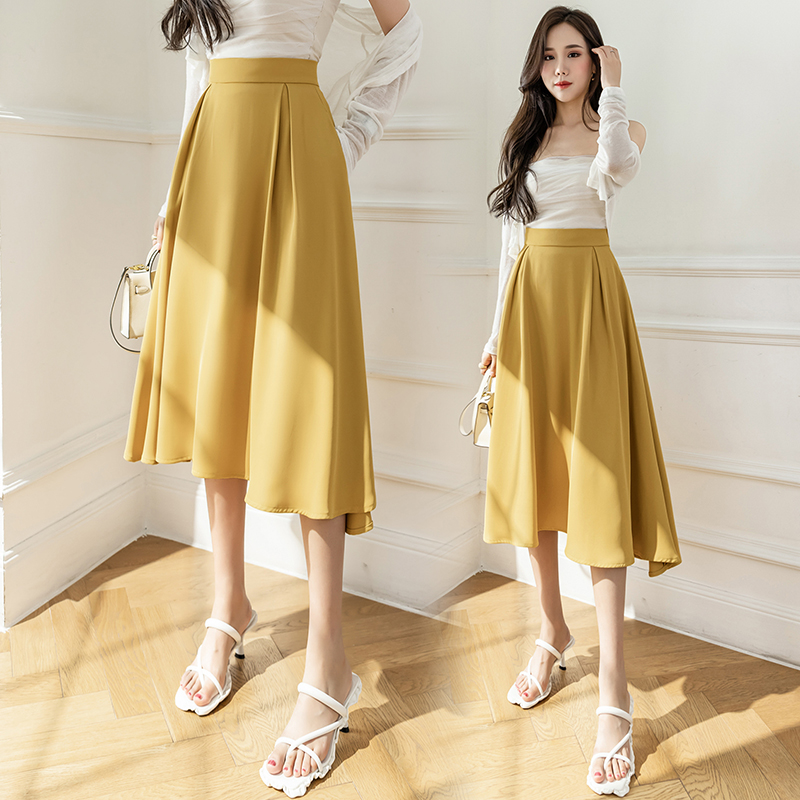 Long pleated long skirt high waist skirt for women