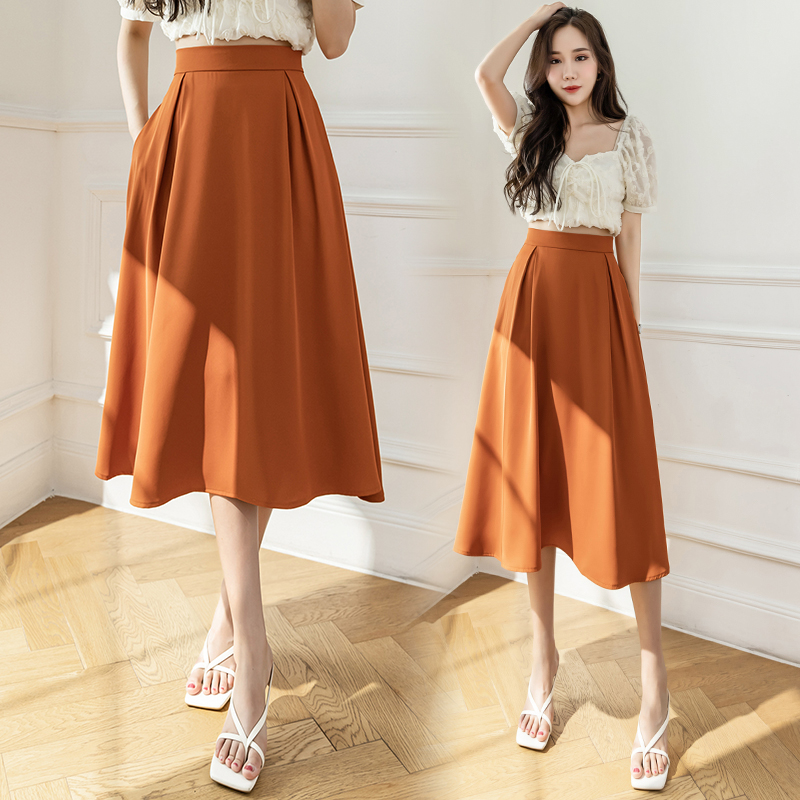 Long pleated long skirt high waist skirt for women