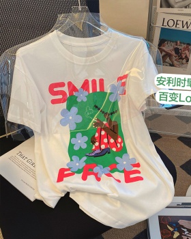 Pure cotton printing creative round neck summer T-shirt