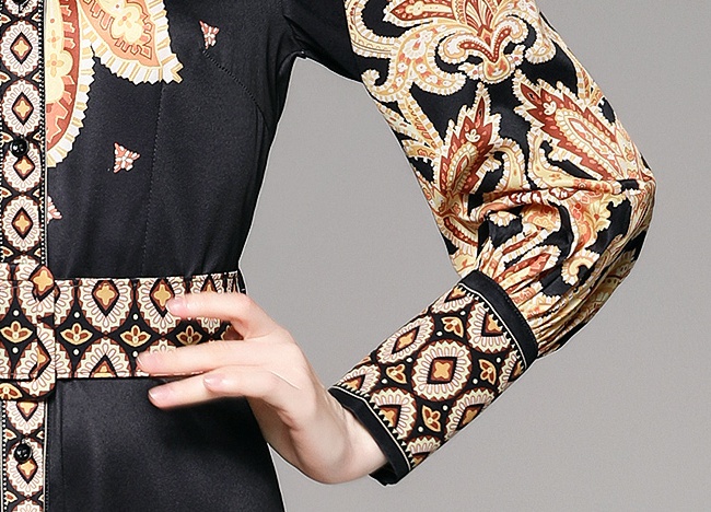 Printing fashion dress with belt cardigan