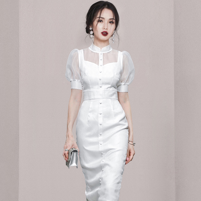 Summer white dress slim temperament cheongsam for women