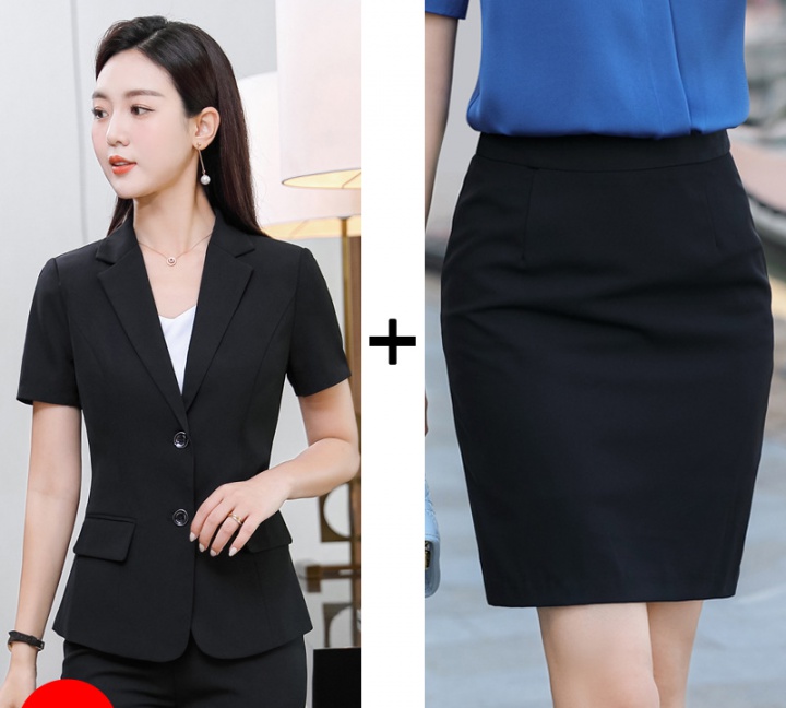 Summer double buckle short sleeve business suit for women