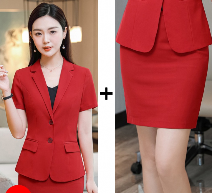 Summer double buckle short sleeve business suit for women