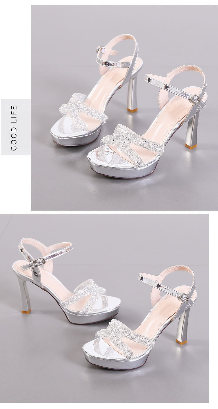 Summer rhinestone high-heeled shoes thick sandals for women