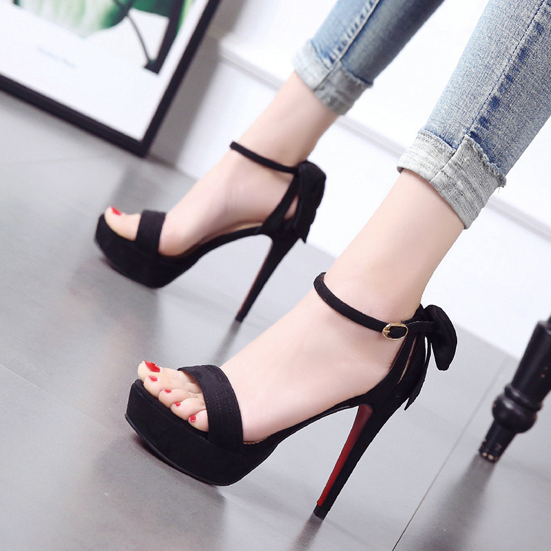 All-match black high-heeled shoes fish mouth open toe shoes