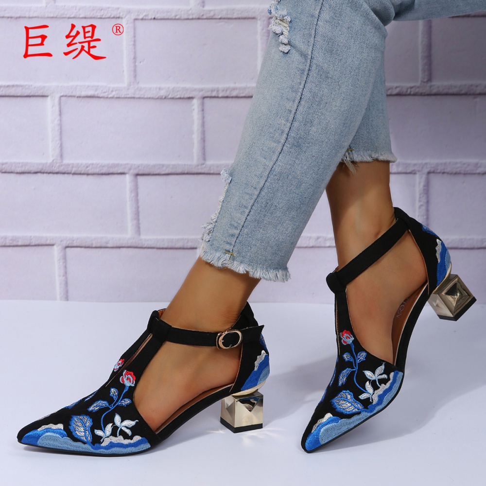 Pointed embroidery autumn sandals for women